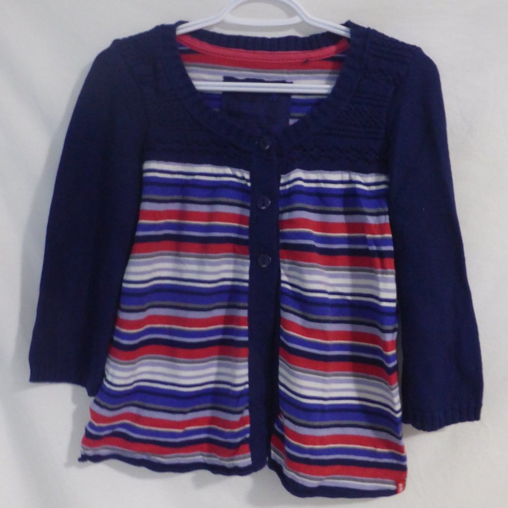 EDC, small, striped cardigan, 3 button front, open bottom, GUC